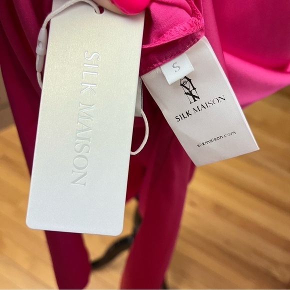Silk Maison Hot Pink Silk Cut out Asymmetrical One Shoulder Midi Slip Dress NWT - Picture 15 of 16